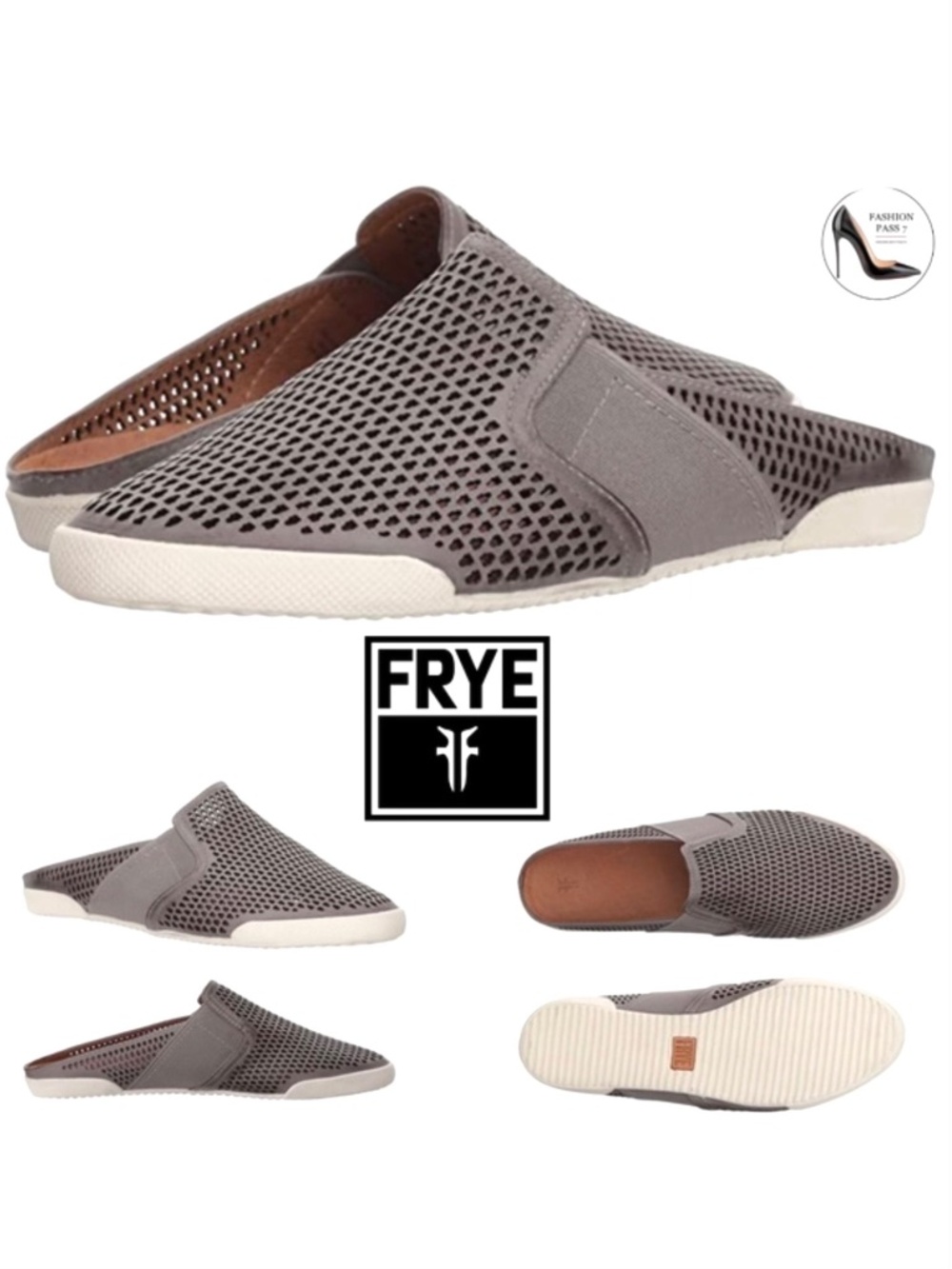 FRYE Melanie Gore Perforated Mule Sneaker Pale Blue Gray Leather Casual Flat 9.5